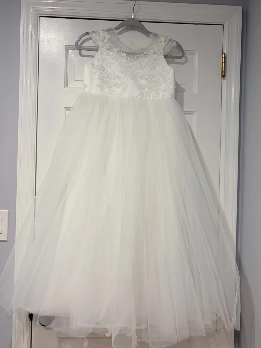 White Lace & Tulle Flower Girl Dress Girls Size 8/10